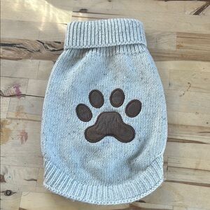 Cream and Brown Knitted Dog Sweater with Paw Print Design